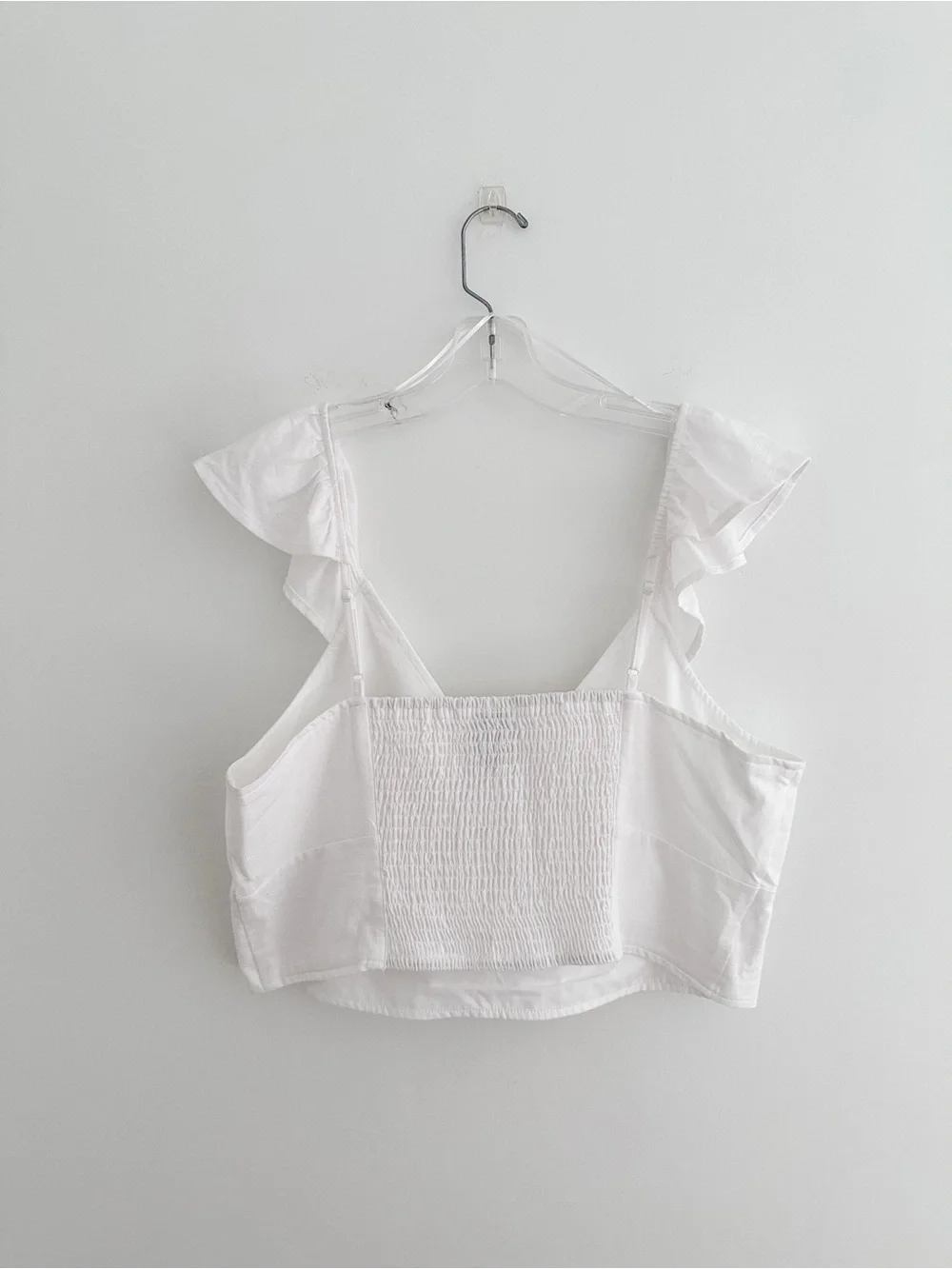White Cropped Ruffle Sleeve Top Cotton Rayon Smocked Back Boho Size XL NWOT